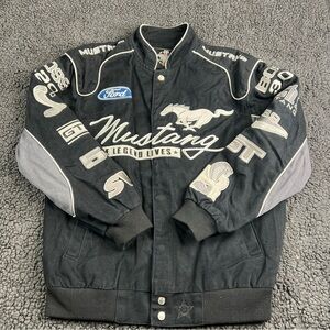 JH Design Ford Mustang Racing Jacket Men’s Small Embroidered Black